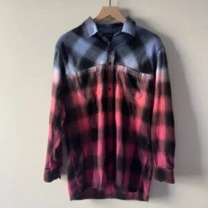 True Religion ombré flannel Plaid Button-down Shirt long sleeve collared pockets
